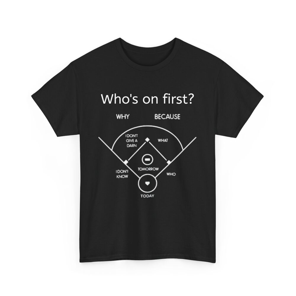 Funny Baseball Who s on First Unisex Tee Shirt - Humorous Sports Fan Gift, M
Funny Baseball Who s on First Unisex Tee Shirt - Humorous Sports Fan Gift, M