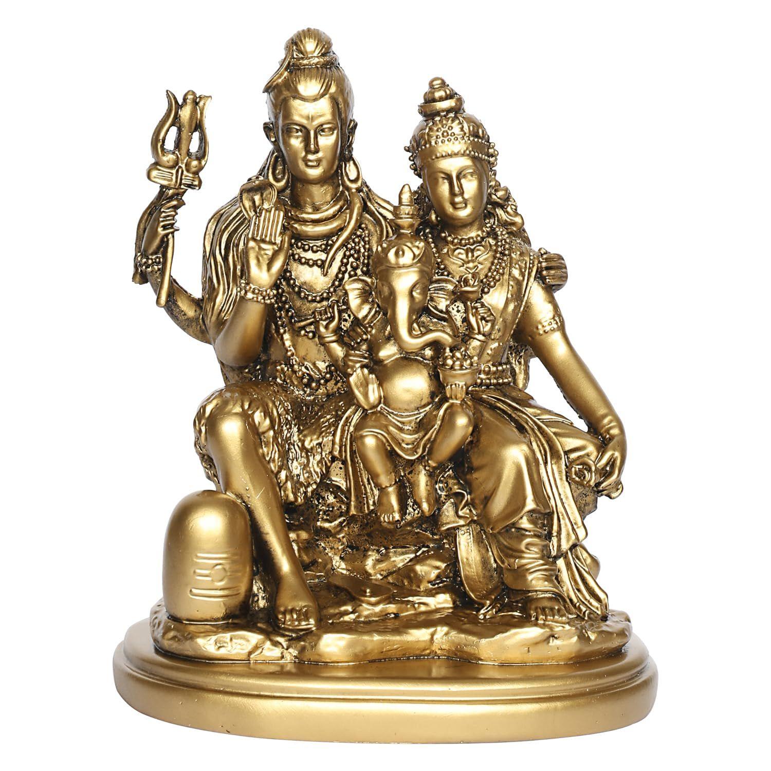 Lord Shiva Parvati and Ganesha Resin Murti Shiv Family Parivar with Shivling Idol Gold Color 6.5 Inch.
Lord Shiva Parvati and Ganesha Resin Murti Shiv Family Parivar with Shivling Idol Gold Color 6.5 Inch.