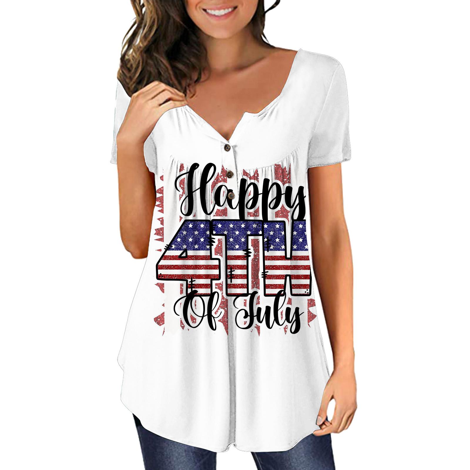 Жіночий повсякденний модний пуловер з принтом на День Незалежності з короткими рукавами та ґудзиками з V-подібним вирізом. XL білий
Жіночий повсякденний модний пуловер з принтом на День Незалежності з короткими рукавами та ґудзиками з V-подібним вирізом. XL білий