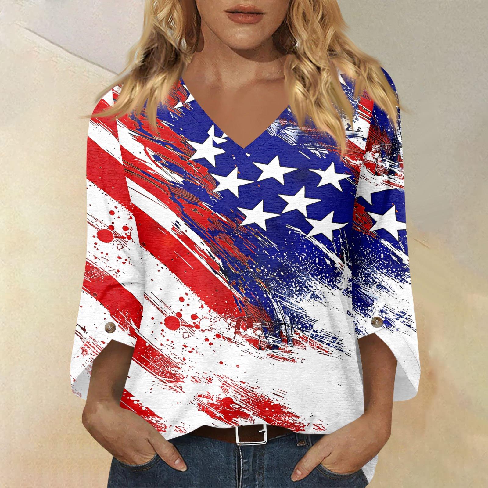 Womens Fashion Casual V Neck Three Quarter Sleeve Top with Independence Day Inspired Print Loose Fit Comfortable Design for Daily Wear L белый
Womens Fashion Casual V Neck Three Quarter Sleeve Top with Independence Day Inspired Print Loose Fit Comfortable Design for Daily Wear L белый