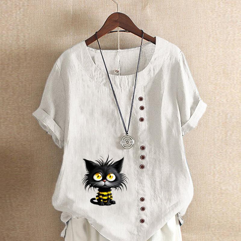 Женская модная футболка с коротким рукавом и принтом кота, свободная хлопковая рубашка, повседневная свободная летняя блузка, топы больших размеров 5XL белый
Женская модная футболка с коротким рукавом и принтом кота, свободная хлопковая рубашка, повседневная свободная летняя блузка, топы больших размеров 5XL белый