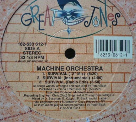 12inch Record MACHINE ORCHESTRA - Survival 1625306121 Great Jones 1992 US Dance & Electronica Used
12inch Record MACHINE ORCHESTRA - Survival 1625306121 Great Jones 1992 US Dance & Electronica Used
