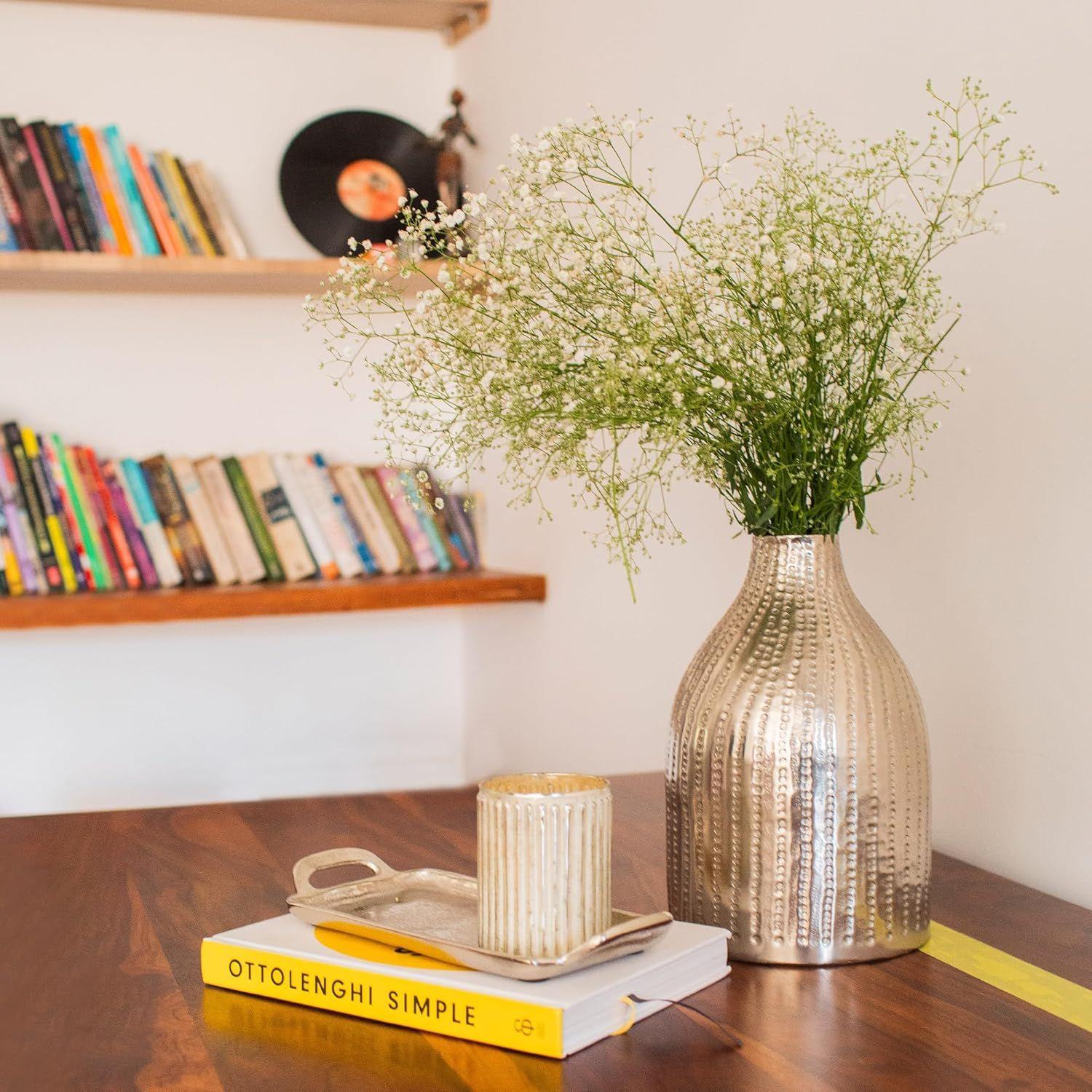 Hammered Silver Flower Vase for Living Room - Large Metal Flower Pot for Side Table, Office, Events, Gifting
Hammered Silver Flower Vase for Living Room - Large Metal Flower Pot for Side Table, Office, Events, Gifting