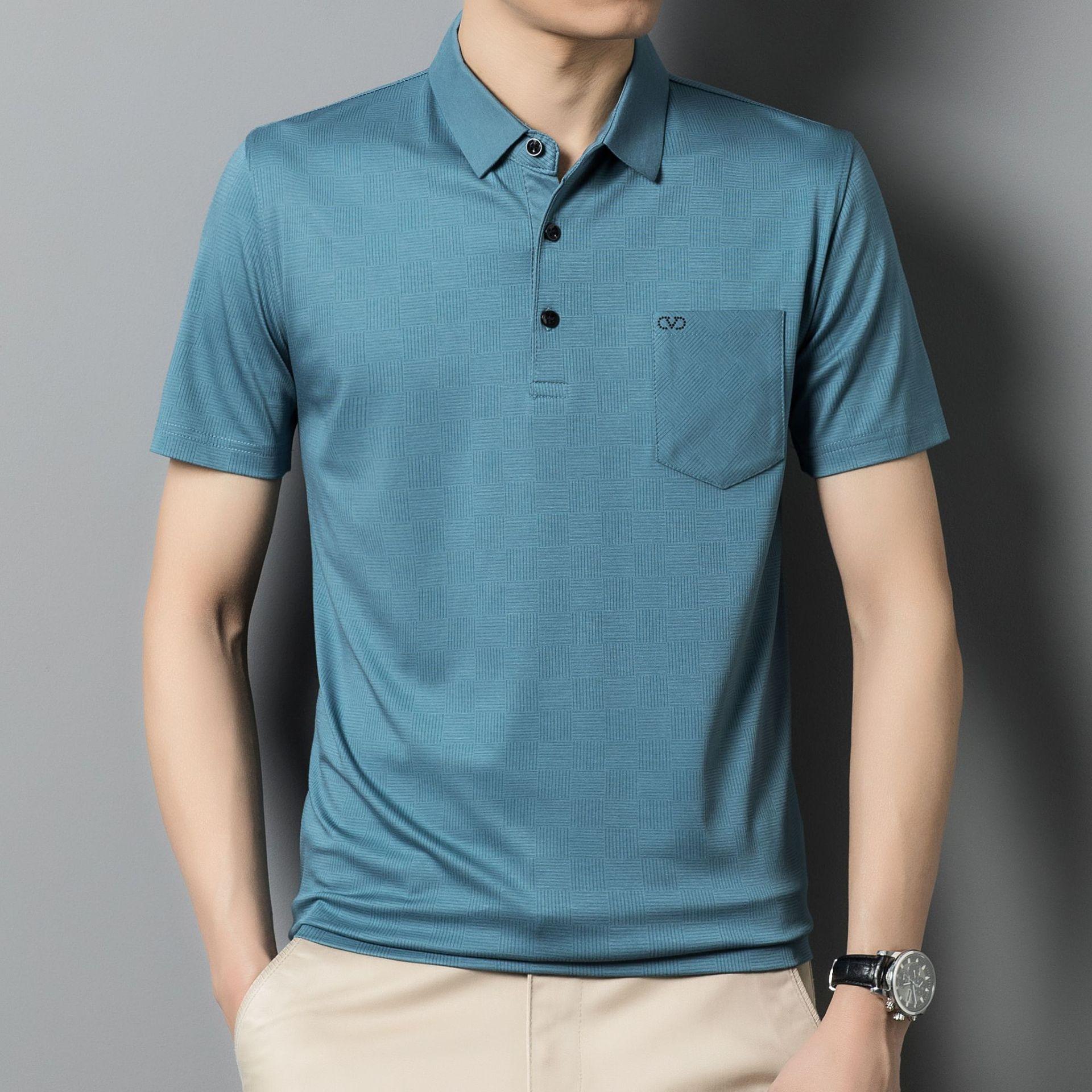 Мужская футболка среднего возраста с короткими рукавами, новая летняя футболка, однотонная мужская футболка с карманом и лацканами для папы, повседневный топ XXXXL