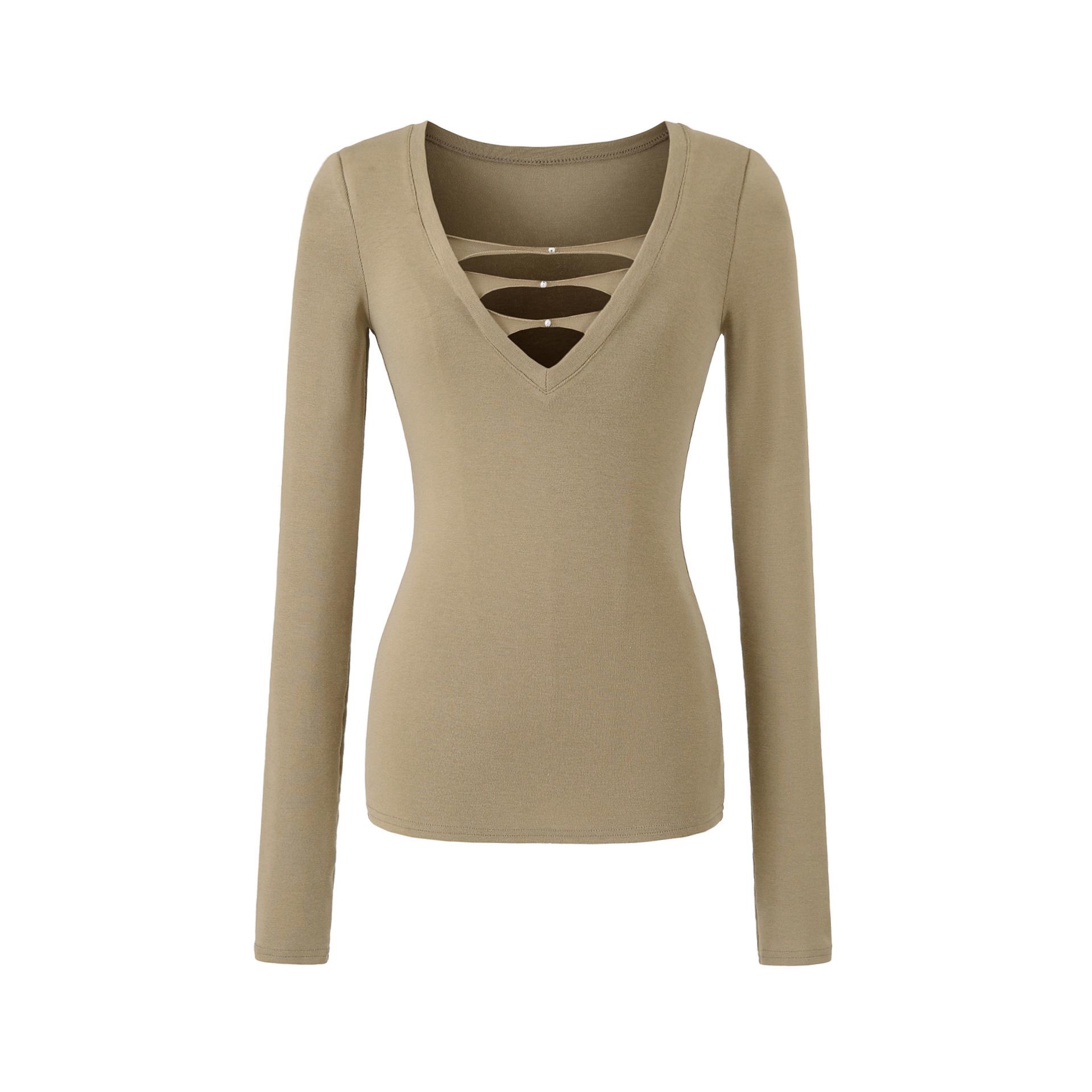 Spicy V-neck Pearl Hollow Long Sleeve Knit T-shirt - Women s Autumn Winter Slim Fit Base Layer Large
Spicy V-neck Pearl Hollow Long Sleeve Knit T-shirt - Women s Autumn Winter Slim Fit Base Layer Large