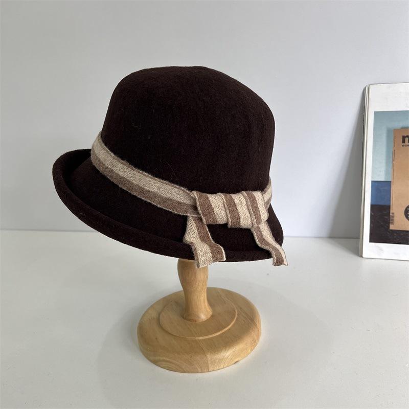 Осенне-зимняя рыбацкая шляпа детская осенне-зимняя модная шерстяная шляпа-ведро теплая темпераментная материнская шляпа с загнутыми полями для среднего возраста M(56-58cm) темно-коричневого