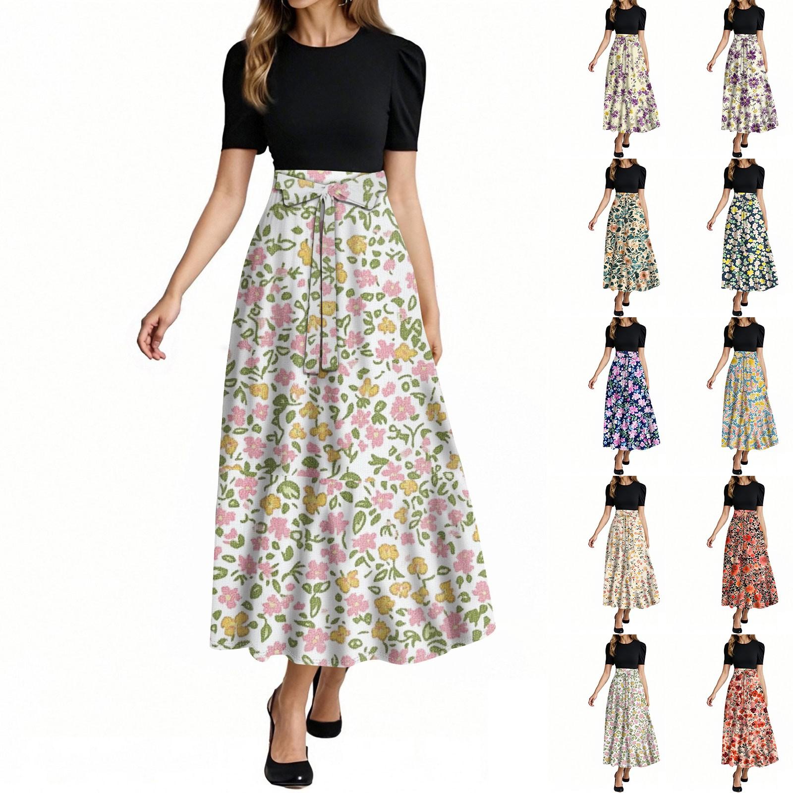 Women s Fashion Casual Belt Short Sleeve Round Neck Floral Stitching Elegant Temperament Dress S Кіновар
Women s Fashion Casual Belt Short Sleeve Round Neck Floral Stitching Elegant Temperament Dress S Кіновар