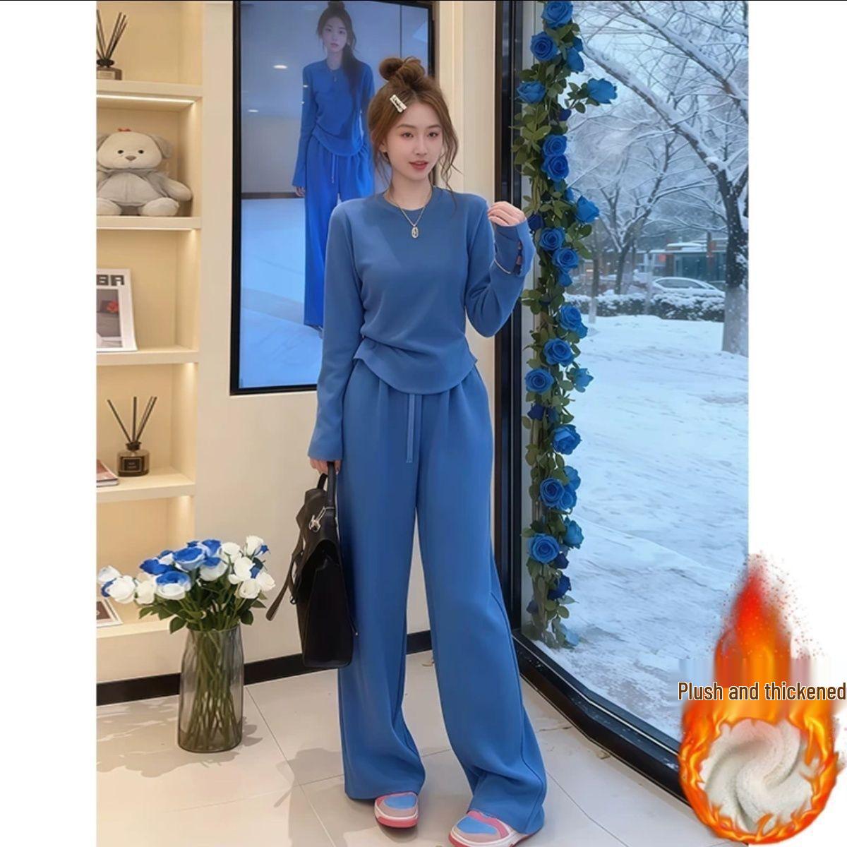 Korean Plush Winter Blue Hoodie & Wide-Leg Pants Set for Women M
Korean Plush Winter Blue Hoodie & Wide-Leg Pants Set for Women M