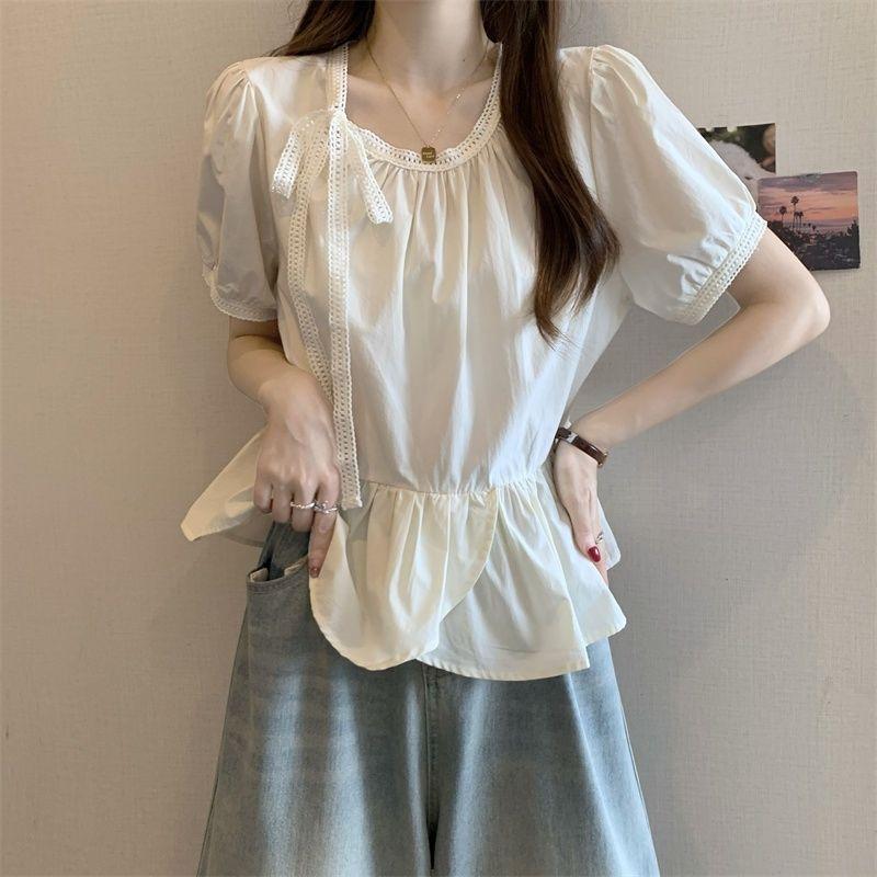 Ladies Bow Tie Tied Solid Color Shirts Sweet Women s Loose Short Sleeved Blouses Summer Bubble Sleeve Fashion Female Shirt S білий
Ladies Bow Tie Tied Solid Color Shirts Sweet Women s Loose Short Sleeved Blouses Summer Bubble Sleeve Fashion Female Shirt S білий