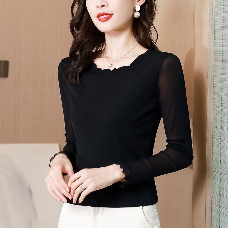 Женская рубашка из высококачественной сетки с черным краем и узором «грибок» в раннюю осень, корейская версия, с круглым вырезом, длинными рукавами и кружевной подкладкой, универсальный топ 2XL чёрный
Женская рубашка из высококачественной сетки с черным краем и узором «грибок» в раннюю осень, корейская версия, с круглым вырезом, длинными рукавами и кружевной подкладкой, универсальный топ 2XL чёрный