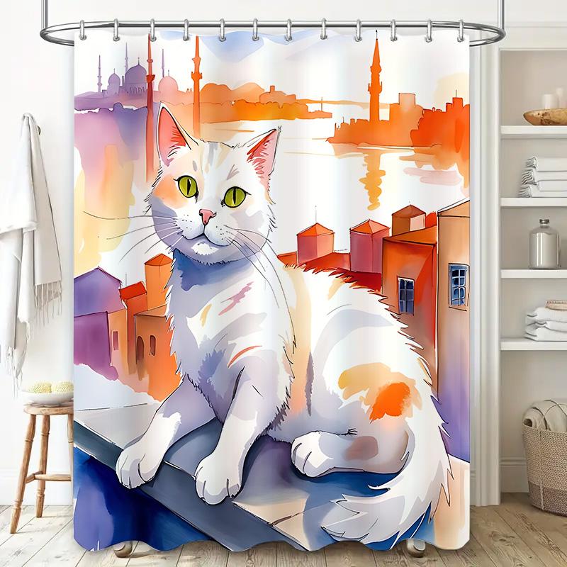 Waterproof Cat Print Shower Curtain Modern Bathroom Decor With Hooks White Orange Yellow Cat Artwork For Bathtub Elevate Space W60H190(CM)-1 Pcs
Waterproof Cat Print Shower Curtain Modern Bathroom Decor With Hooks White Orange Yellow Cat Artwork For Bathtub Elevate Space W60H190(CM)-1 Pcs