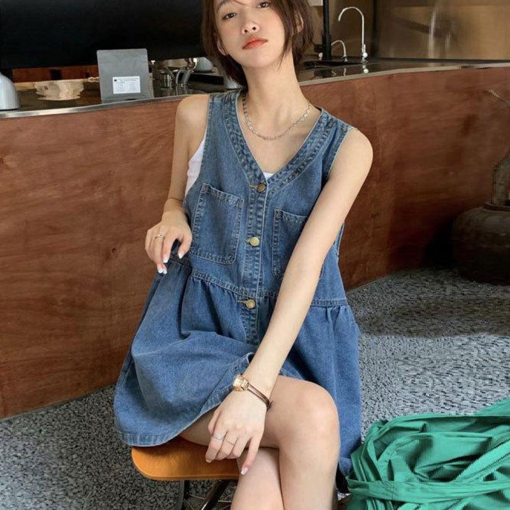 High Waisted Cowboy Strap Dress V-neck Sleeveless Short Dress Elegant Denim Camisole Dress Summer L синий
High Waisted Cowboy Strap Dress V-neck Sleeveless Short Dress Elegant Denim Camisole Dress Summer L синий