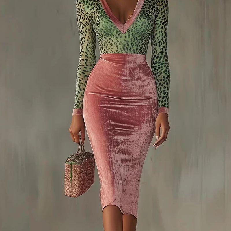 2026 European and American Style V-Neck Green Leopard Print Mesh Long-Sleeve Dress, Pink Velvet Bodycon Style, Sexy Hot Girl Style Mixed color S
2026 European and American Style V-Neck Green Leopard Print Mesh Long-Sleeve Dress, Pink Velvet Bodycon Style, Sexy Hot Girl Style Mixed color S