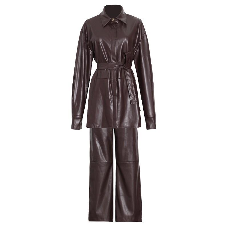 Fashionable Casual Suit Lapel Lace Waist Coat + High Wide-leg Pants PU Leather Two-piece Set Women S коричневий
Fashionable Casual Suit Lapel Lace Waist Coat + High Wide-leg Pants PU Leather Two-piece Set Women S коричневий