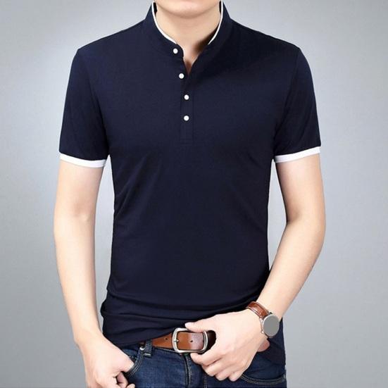 Летняя мужская рубашка с воротником-стойкой, облегающая, с короткими рукавами, однотонная, большого размера, на пуговицах, тонкий пуловер 3XL чёрный 
Летняя мужская рубашка с воротником-стойкой, облегающая, с короткими рукавами, однотонная, большого размера, на пуговицах, тонкий пуловер 3XL чёрный