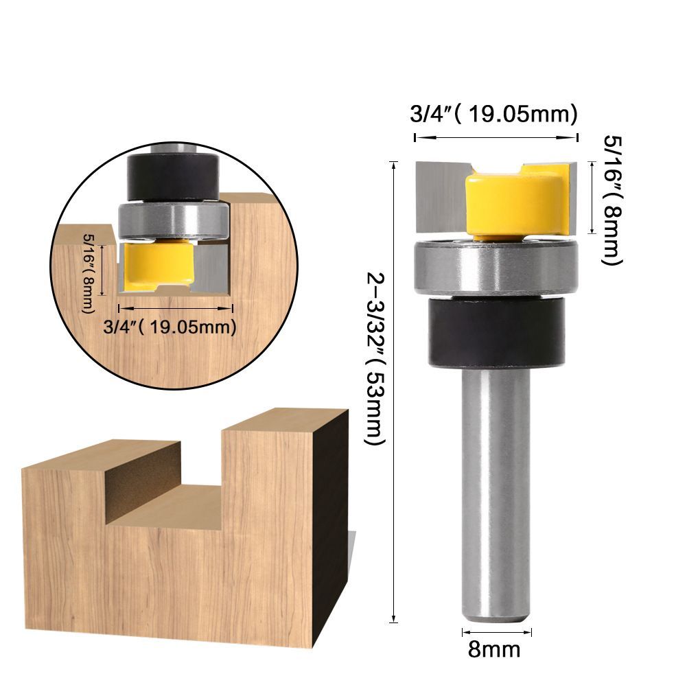 8mm Shank Pattern Trimming Router Bit with Bearing - Straight Flush Trim & Slotting Cutter for Woodworking (Bearing Guided) 8x19.05x8
8mm Shank Pattern Trimming Router Bit with Bearing - Straight Flush Trim & Slotting Cutter for Woodworking (Bearing Guided) 8x19.05x8