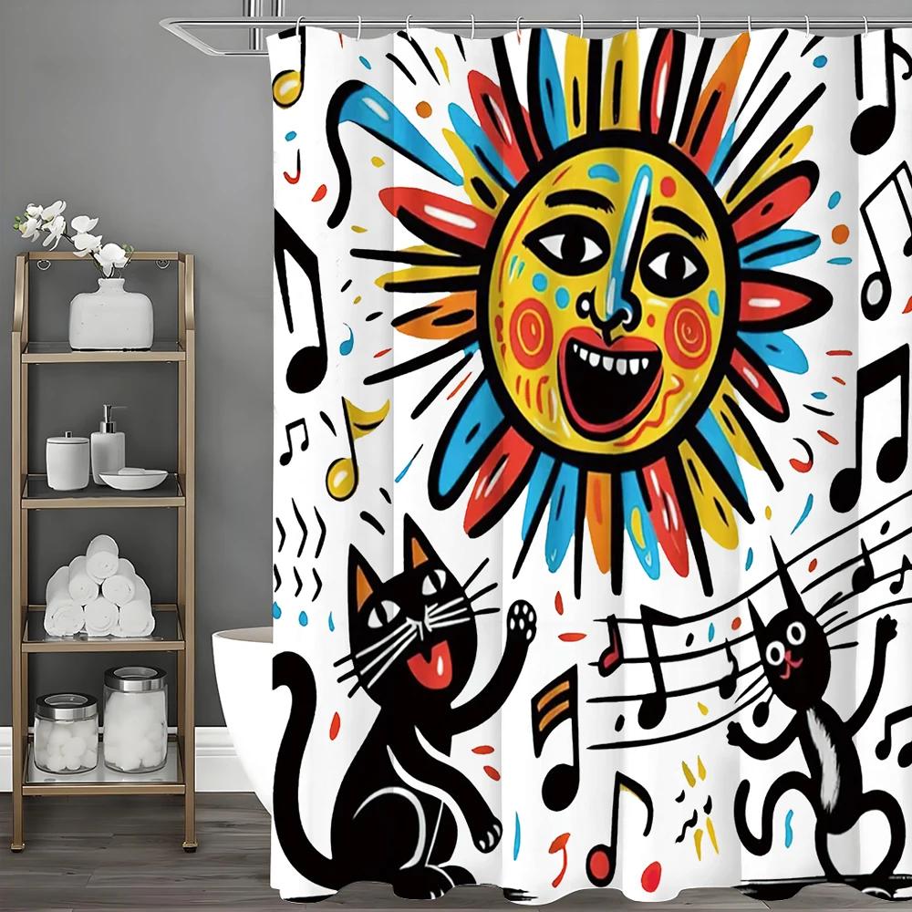 Abstract Quirky Graffiti Cat Sun Note Shower Curtain, Bathroom Decorative Shower Curtain, Waterproof Shower Curtain With Hooks W60H190(CM)-1 Pcs
Abstract Quirky Graffiti Cat Sun Note Shower Curtain, Bathroom Decorative Shower Curtain, Waterproof Shower Curtain With Hooks W60H190(CM)-1 Pcs