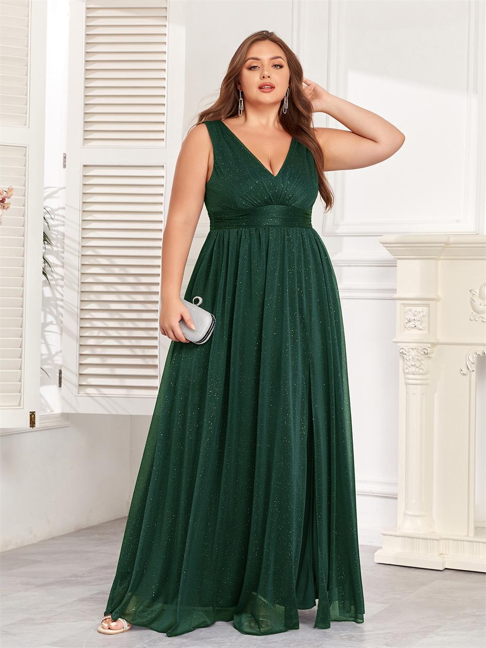 2026 Sparkling Chiffon Sleeve Double V-Neck A-Line Bridesmaid Dress with Side Slit 4XL темно-зелений колір
2026 Sparkling Chiffon Sleeve Double V-Neck A-Line Bridesmaid Dress with Side Slit 4XL темно-зелений колір