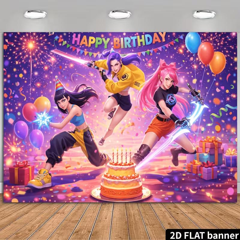 2D Fantasy Neon Birthday Backdrop, Three Anime Girls & Cake Photo Booth Banner 47.2x31.5inch/120*80cm
2D Fantasy Neon Birthday Backdrop, Three Anime Girls & Cake Photo Booth Banner 47.2x31.5inch/120*80cm