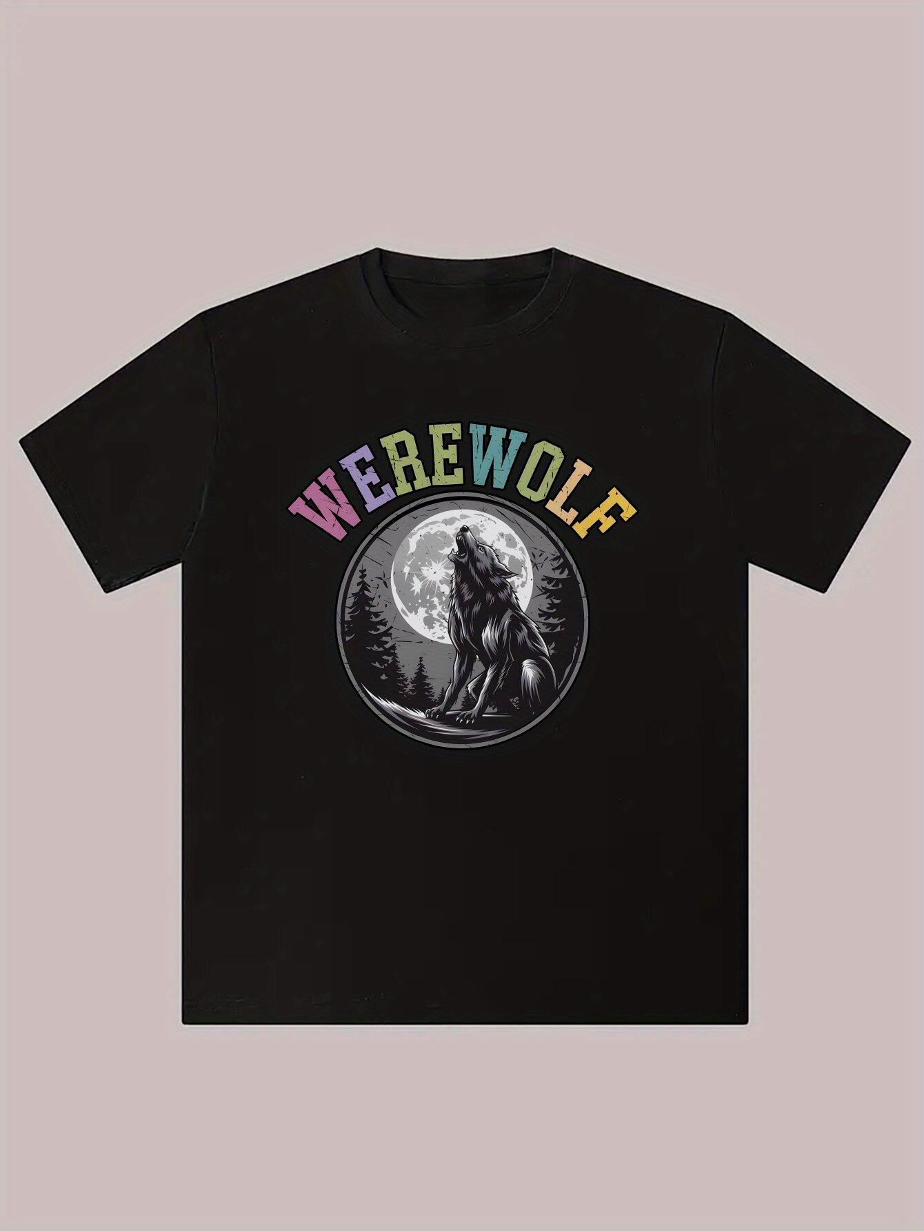 Werewolf Graphic T-shirt for Men - Black Polyester Crew Neck Tee with Moonlit Forest Design XXXL
Werewolf Graphic T-shirt for Men - Black Polyester Crew Neck Tee with Moonlit Forest Design XXXL