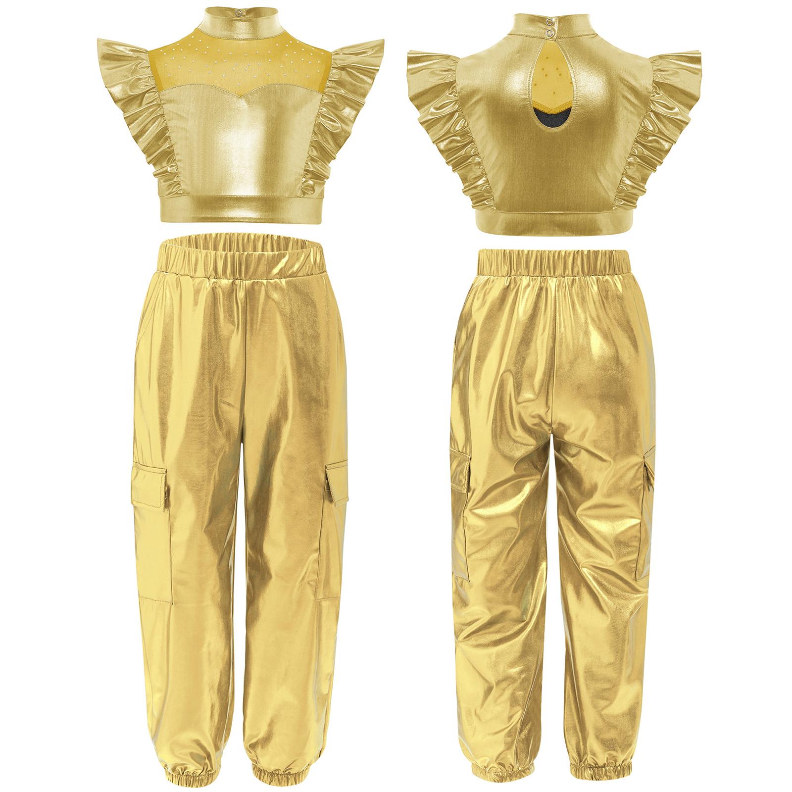 Girls Shiny Cargo Pants Metallic Ruffle Crop Top Rhinestone Adorned Mesh Patchwork Hip Hop Set 5-6 Years золотий
Girls Shiny Cargo Pants Metallic Ruffle Crop Top Rhinestone Adorned Mesh Patchwork Hip Hop Set 5-6 Years золотий