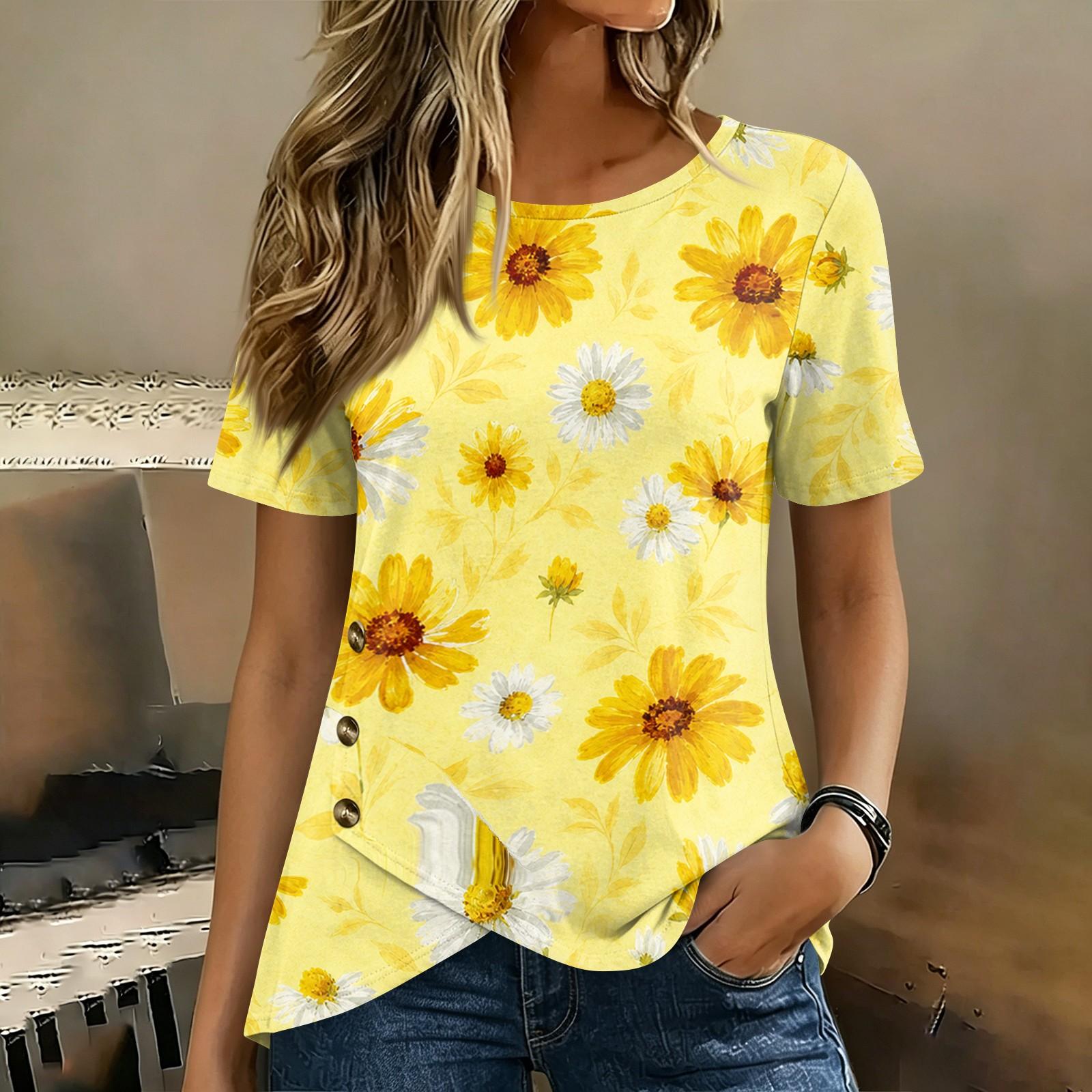 Women s Round Neck Short Sleeve Floral Print T Shirt Top with Button Detail Casual Lightweight Summer Blouse XL жовтий
Women s Round Neck Short Sleeve Floral Print T Shirt Top with Button Detail Casual Lightweight Summer Blouse XL жовтий