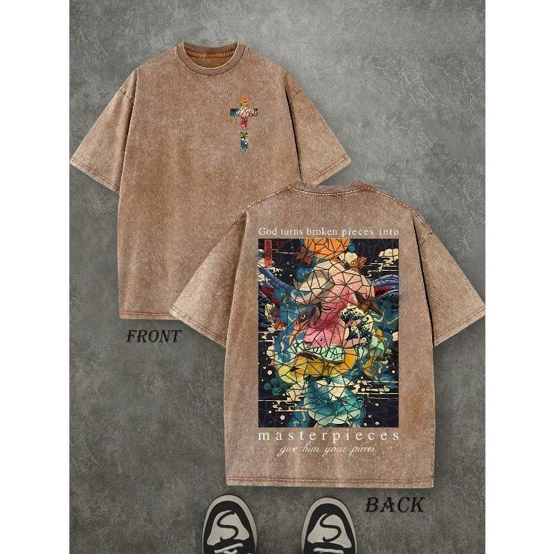 God Turns Broken Pieces Religious Healing System Pattern Printed Street Style Washed Cotton T-shirt for Leisure, Outdoor Outing, Sports, Holidays 5XL дубильна кора
God Turns Broken Pieces Religious Healing System Pattern Printed Street Style Washed Cotton T-shirt for Leisure, Outdoor Outing, Sports, Holidays 5XL дубильна кора