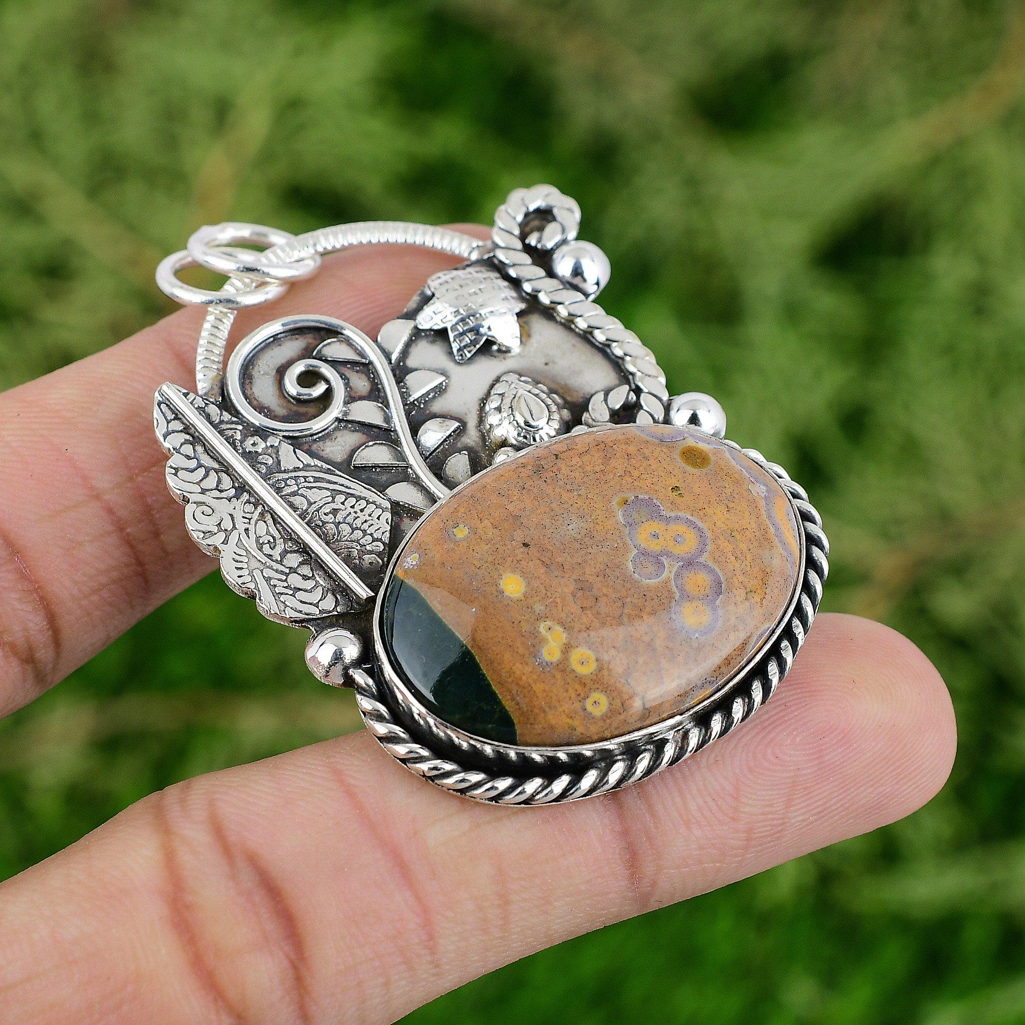 Oval Ocean Jasper Stone Mother Birthday New Pendant Jewelry 925 Sterling Silver
Oval Ocean Jasper Stone Mother Birthday New Pendant Jewelry 925 Sterling Silver