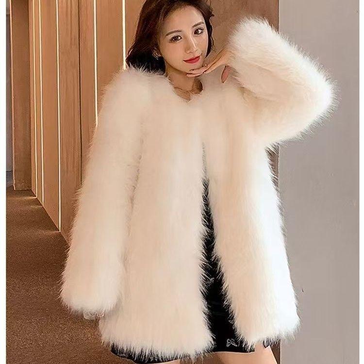 Пальто из искусственного лисьего меха на осень и зиму, женское, средней длины, новая модная приталенная модель в зарубежном стиле, утолщенное меховое пальто XXL белый