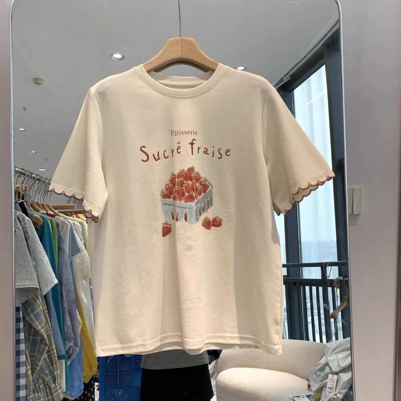 Women s Cream Strawberry Print Lace Trim Short Sleeve T Shirt M абрикосовий
Women s Cream Strawberry Print Lace Trim Short Sleeve T Shirt M абрикосовий