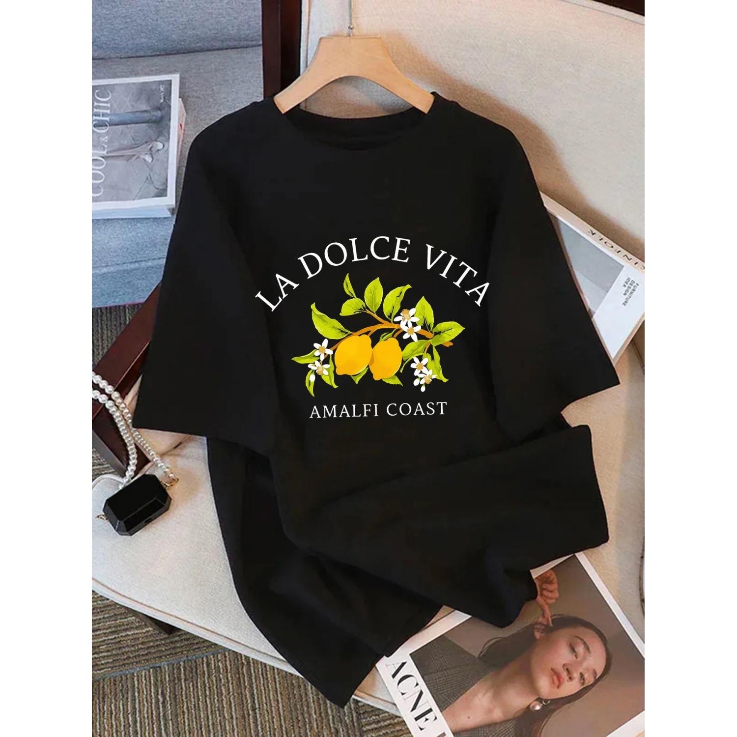 Dolce Vita Lemon Fruit Amalfi Coast Printed Female Basics T Shirt Summer New Tee Loose Hip Hop Soft Top Cotton Short Sleeve XXXXXL чорний
Dolce Vita Lemon Fruit Amalfi Coast Printed Female Basics T Shirt Summer New Tee Loose Hip Hop Soft Top Cotton Short Sleeve XXXXXL чорний