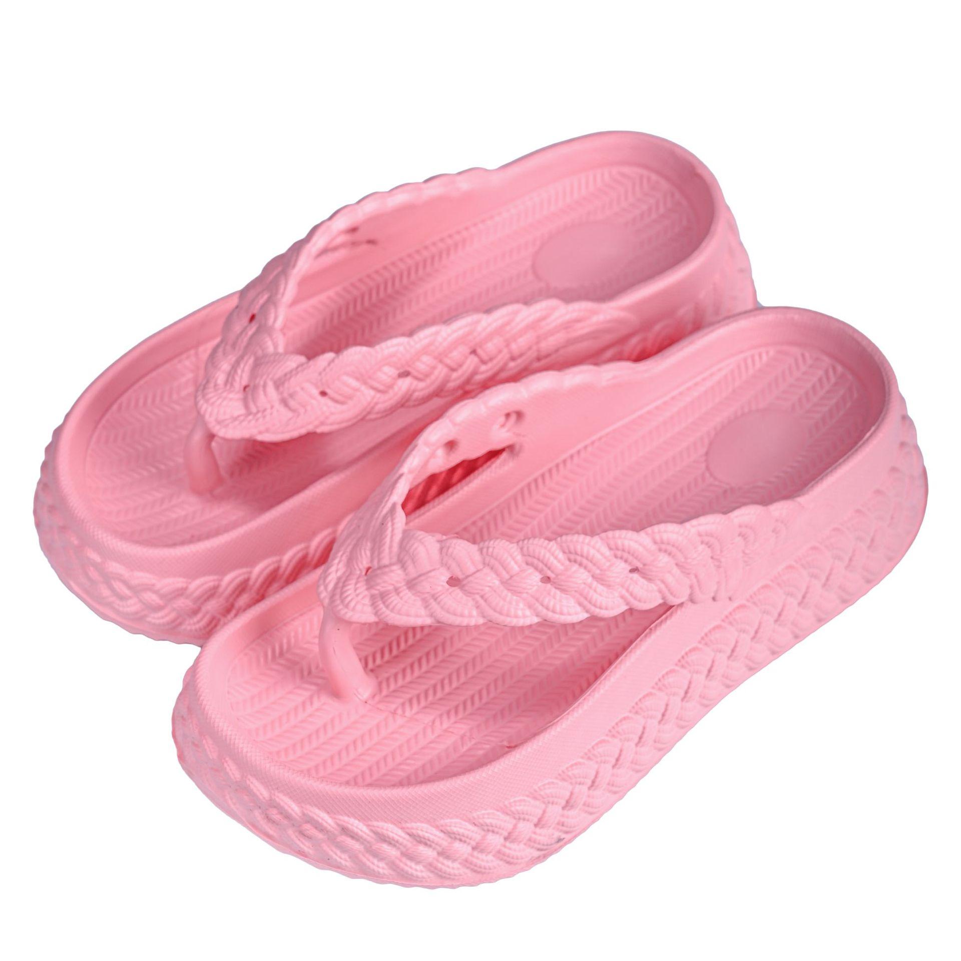 Женские плетеные шлепанцы из ЭВА на танкетке для летней носки, нескользящие, с клипсой, на мягкой подошве, пляжная обувь на высоком каблуке 41 розовый