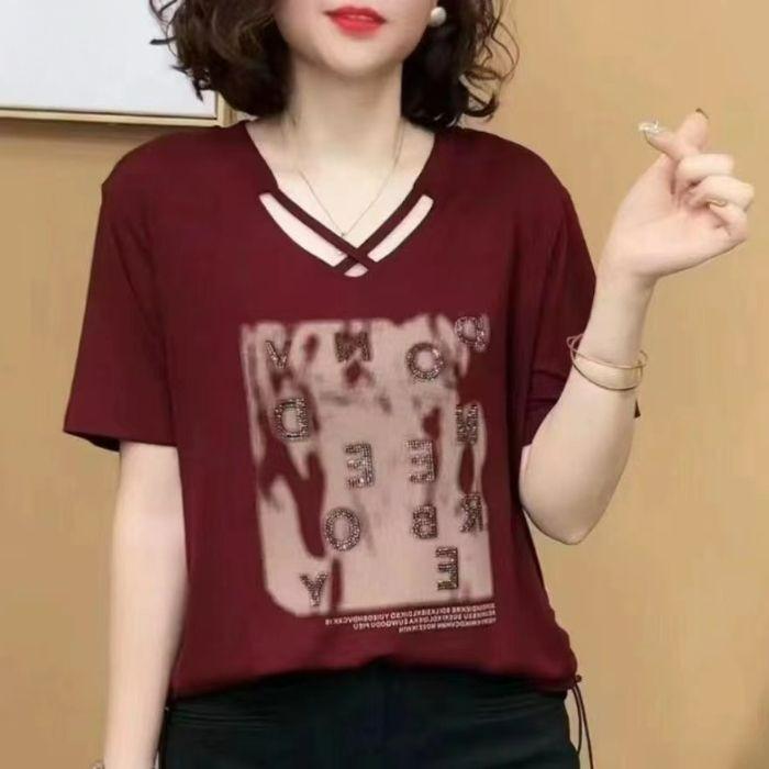 Summer T-shirt Ladies Fashion Trend Western Style Small Shirt All-match Thin Temperament Short-sleeved T-shirt Age-reducing Top 5XL червоний
Summer T-shirt Ladies Fashion Trend Western Style Small Shirt All-match Thin Temperament Short-sleeved T-shirt Age-reducing Top 5XL червоний