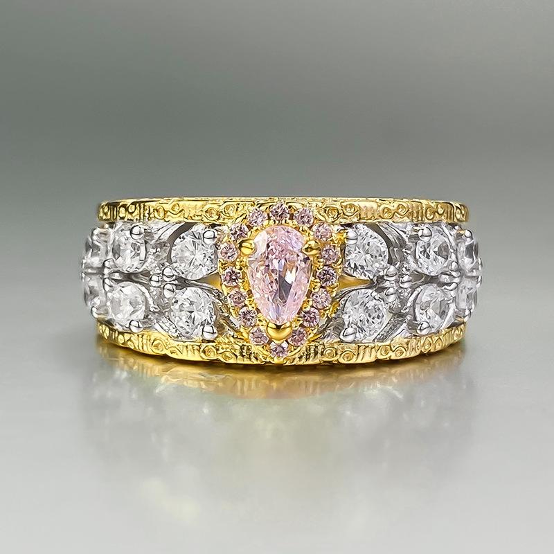 Luoxi Temple Jewelry: S925 Sterling Silver Electroplated Gold Ring with 3x5mm Pink Pear-Shaped Diamond - Simple, Daily Fashion Style. Size 5
Luoxi Temple Jewelry: S925 Sterling Silver Electroplated Gold Ring with 3x5mm Pink Pear-Shaped Diamond - Simple, Daily Fashion Style. Size 5