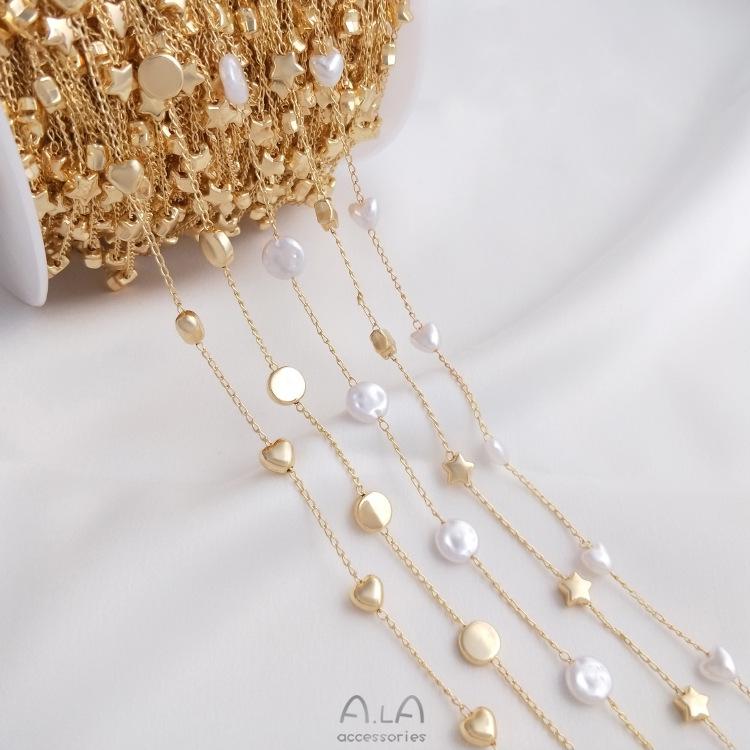14K Gold-Filled Peach Heart Star Spacer Chain with Baroque Imitation Pearl for DIY Necklace Crafting
14K Gold-Filled Peach Heart Star Spacer Chain with Baroque Imitation Pearl for DIY Necklace Crafting