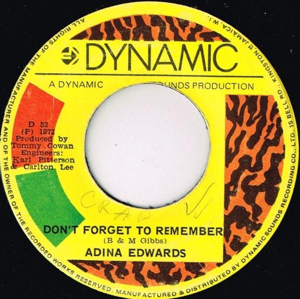 7inch Record ADINA EDWARDS Talk About Love Dont Forget To R D52 Dynamic Sounds 1972 Jamaica Reggae Ska Dub Used
7inch Record ADINA EDWARDS Talk About Love Dont Forget To R D52 Dynamic Sounds 1972 Jamaica Reggae Ska Dub Used