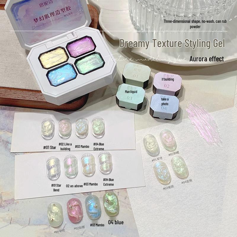 Ennis Dreamy Iridescent Texture Gel: Non-Flowing, Semi-Solid, Wash-Free 3D Nail Polish.
Ennis Dreamy Iridescent Texture Gel: Non-Flowing, Semi-Solid, Wash-Free 3D Nail Polish.