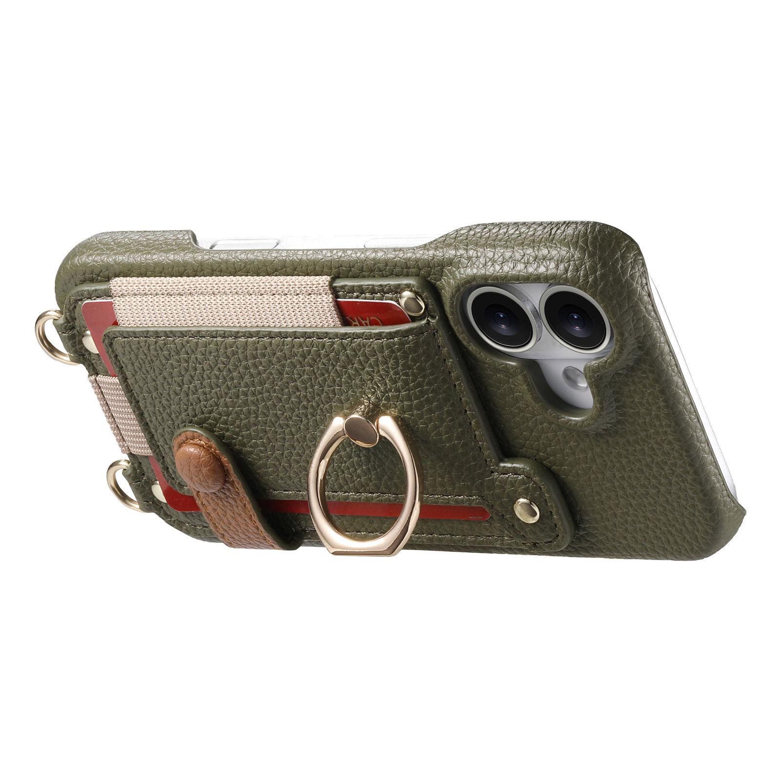 For iPhone 16 Case Card Holder Ring Kickstand Leather+PC Phone Cover with Shoulder Strap Grey
For iPhone 16 Case Card Holder Ring Kickstand Leather+PC Phone Cover with Shoulder Strap Grey