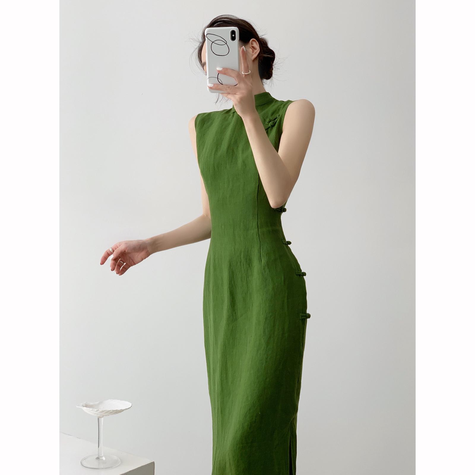 Vintage Natural Literature Art Dress Daily Improved Leisure Qipao Sexy Sleeveless Waist Slit XS зелений
Vintage Natural Literature Art Dress Daily Improved Leisure Qipao Sexy Sleeveless Waist Slit XS зелений