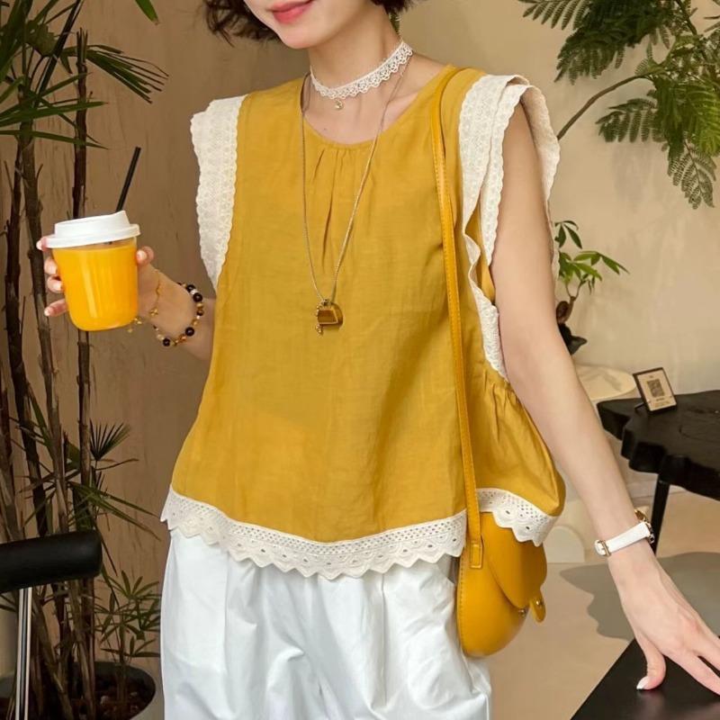 Fashion Color-blocking Spliced Lace Pleated Round Neck Small Flutter Sleeves Trendy Summer New Stylish Blouse S жовтий
Fashion Color-blocking Spliced Lace Pleated Round Neck Small Flutter Sleeves Trendy Summer New Stylish Blouse S жовтий