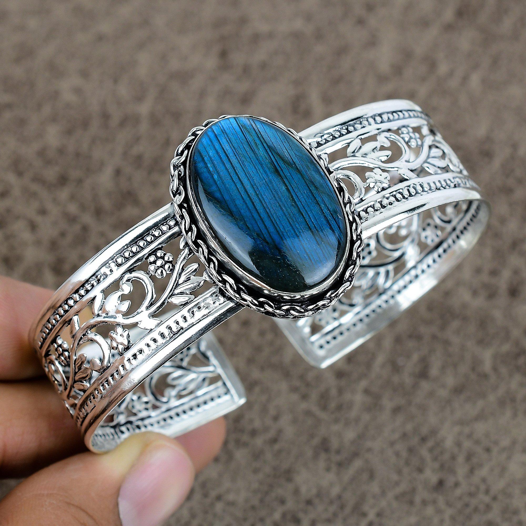 Labradorite Gemstone Handmade 925 Sterling Silver Cuff Bangle Adjustable KKG-167
Labradorite Gemstone Handmade 925 Sterling Silver Cuff Bangle Adjustable KKG-167