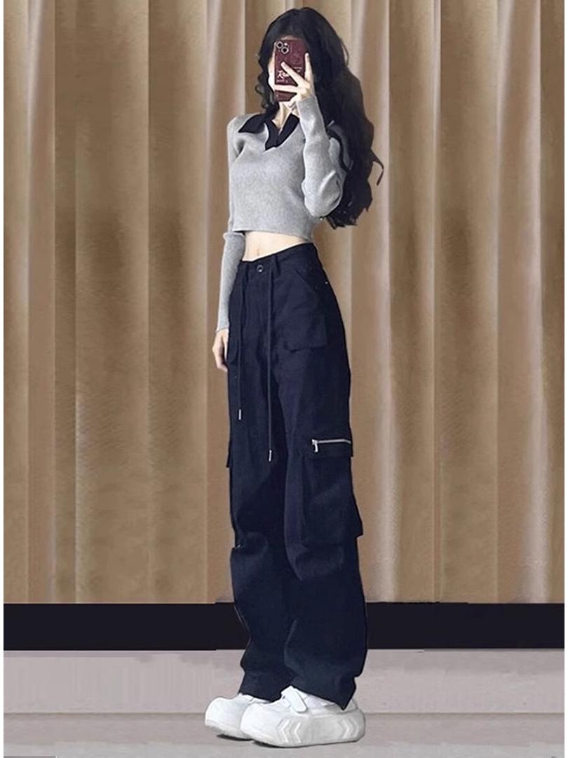 2025 Темно-синие брюки карго с высокой посадкой и прямыми штанинами для женщин - Ретро свободные повседневные широкие брюки 3XL
2025 Темно-синие брюки карго с высокой посадкой и прямыми штанинами для женщин - Ретро свободные повседневные широкие брюки 3XL