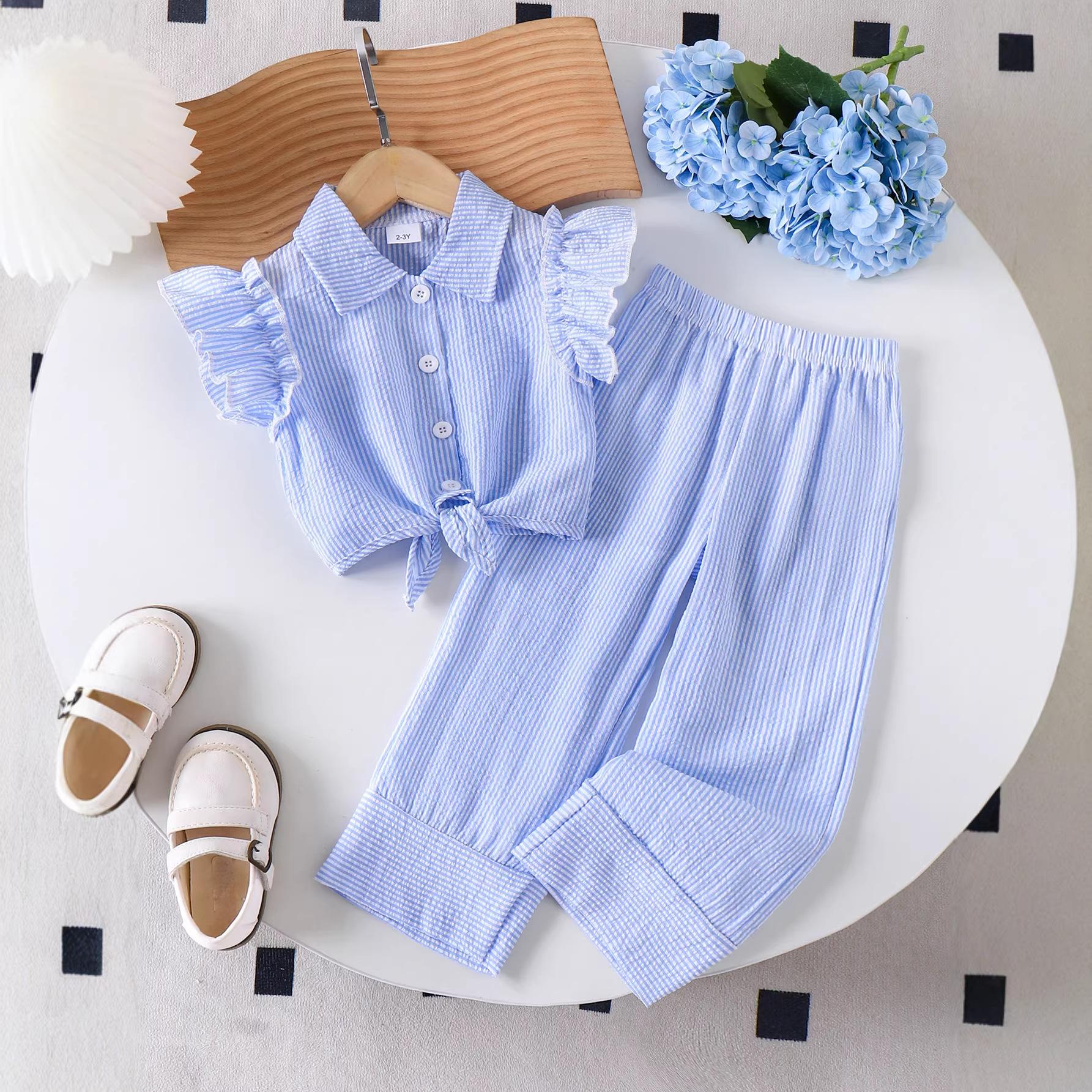 Girls Fashionable Blue Suit for Summer Children s Casual Striped Flared Short-sleeved Loose Pants Set of Two Pieces 2-3Y светло-синий
Girls Fashionable Blue Suit for Summer Children s Casual Striped Flared Short-sleeved Loose Pants Set of Two Pieces 2-3Y светло-синий