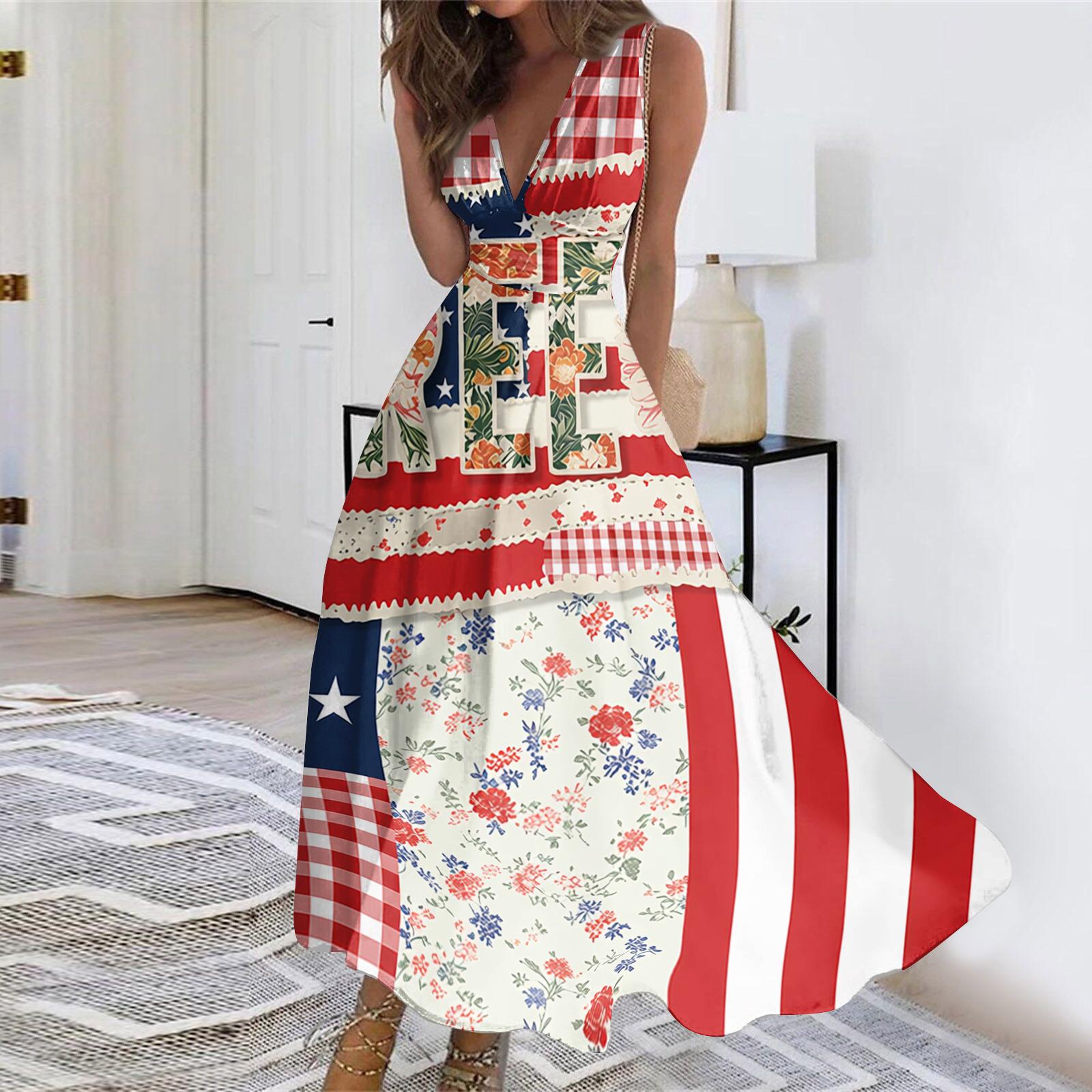 Women’s Sleeveless V Neck Waist Tie Maxi Dress with Star and Floral Print for Casual Summer Independence Day Outfits XL кавун червоний колір
Women’s Sleeveless V Neck Waist Tie Maxi Dress with Star and Floral Print for Casual Summer Independence Day Outfits XL кавун червоний колір
