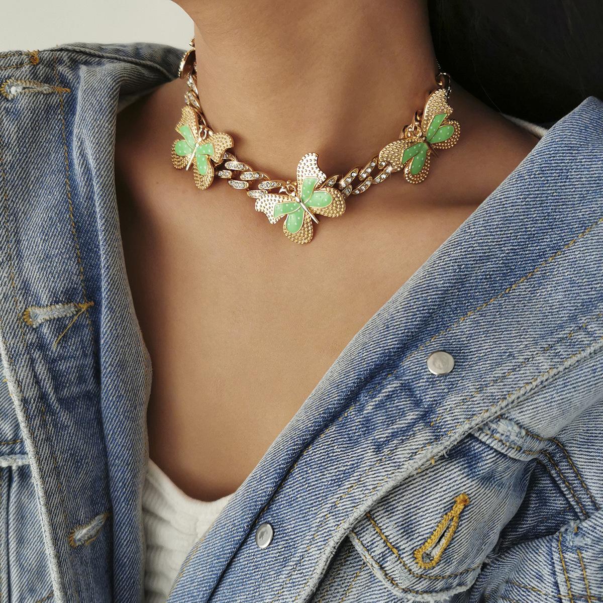 Jewelry, simple diamond-set Cuban chain necklace, personalized temperament painting oil butterfly adjustment necklace women
Jewelry, simple diamond-set Cuban chain necklace, personalized temperament painting oil butterfly adjustment necklace women