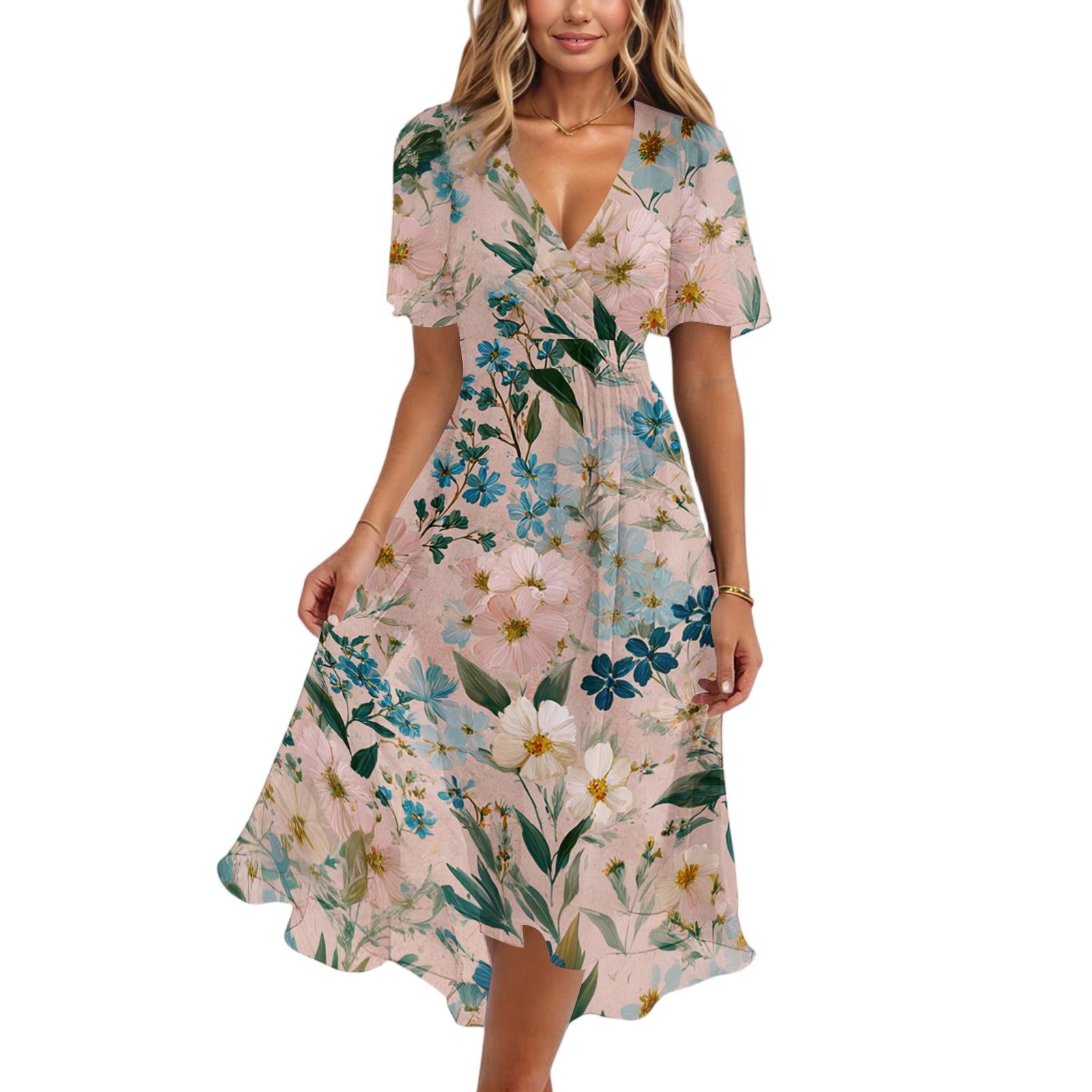 Women s Casual V Neck Short Sleeve Floral Print Dress Midi Length Wrap Style Summer Dress with Adjustable Waist Tie M
Women s Casual V Neck Short Sleeve Floral Print Dress Midi Length Wrap Style Summer Dress with Adjustable Waist Tie M