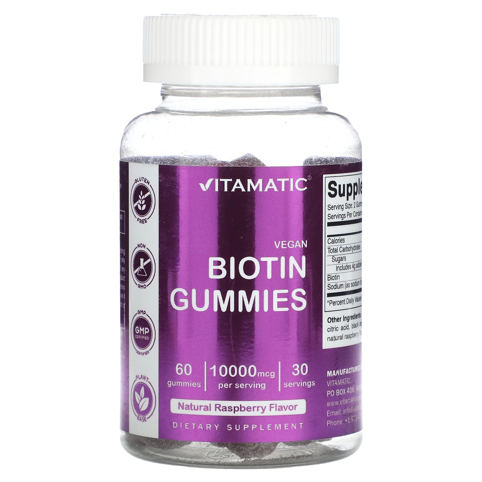 Vitamatic, vegan biotin gummies, natural raspberry, 10,000 mcg, 60 gummies (5,000 mcg per gummy)
Vitamatic, vegan biotin gummies, natural raspberry, 10,000 mcg, 60 gummies (5,000 mcg per gummy)
