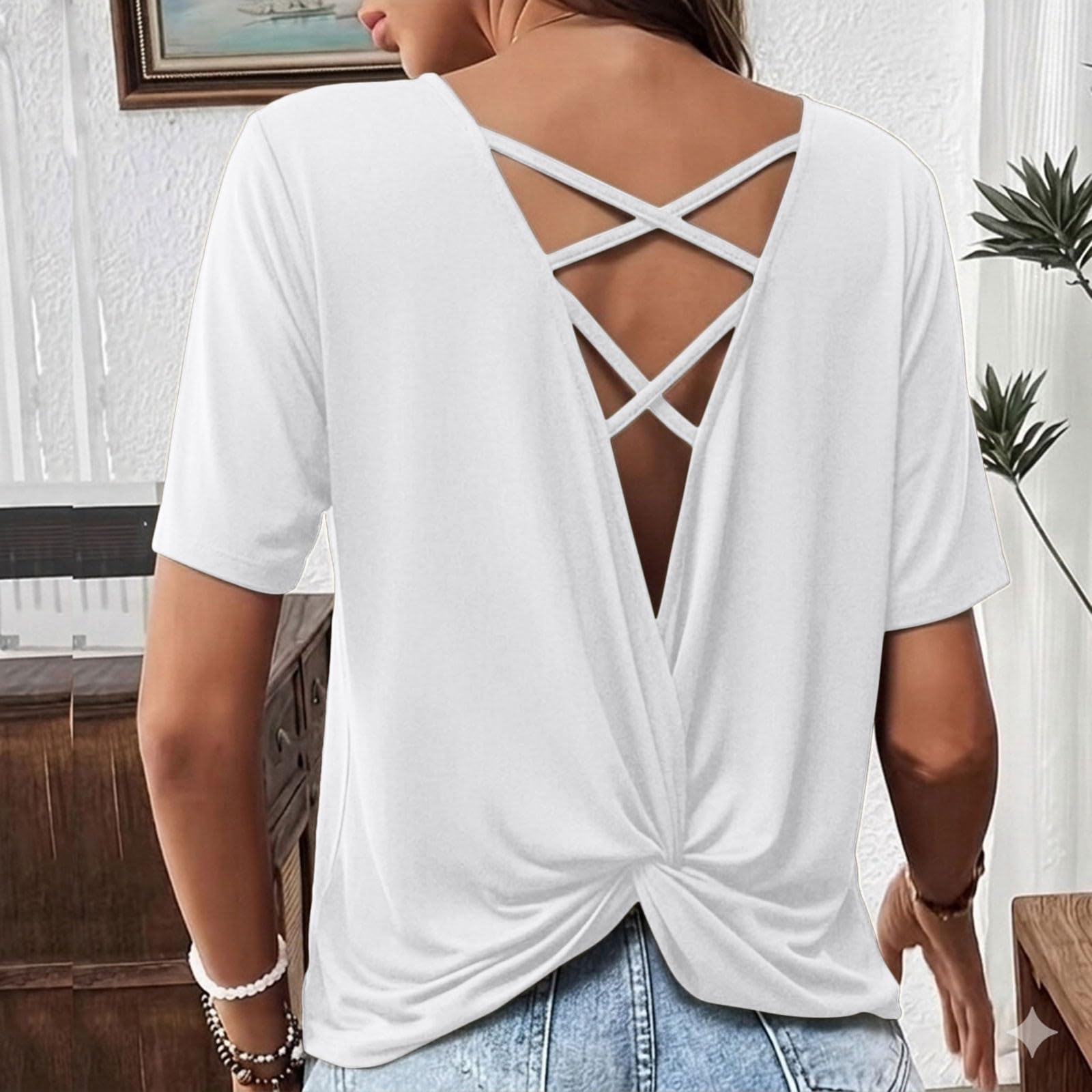Women Casual Round Neck Short Sleeve T Shirt Twist Back Crossbody Design Lightweight Soft Fabric Relaxed Fit Summer Top S
Women Casual Round Neck Short Sleeve T Shirt Twist Back Crossbody Design Lightweight Soft Fabric Relaxed Fit Summer Top S