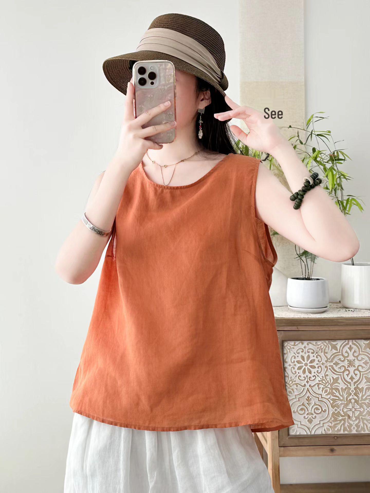 Women s Pure Color Linen Round Neck Vest - Minimalist Summer 2026 Loose Fit Pullover One Size
Women s Pure Color Linen Round Neck Vest - Minimalist Summer 2026 Loose Fit Pullover One Size