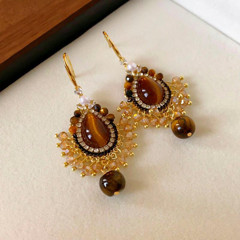 Maillard artificial tiger s eye stone zircon water drop ear hook ethnic style retro fringed earrings unique temperament earrings women
Maillard artificial tiger s eye stone zircon water drop ear hook ethnic style retro fringed earrings unique temperament earrings women